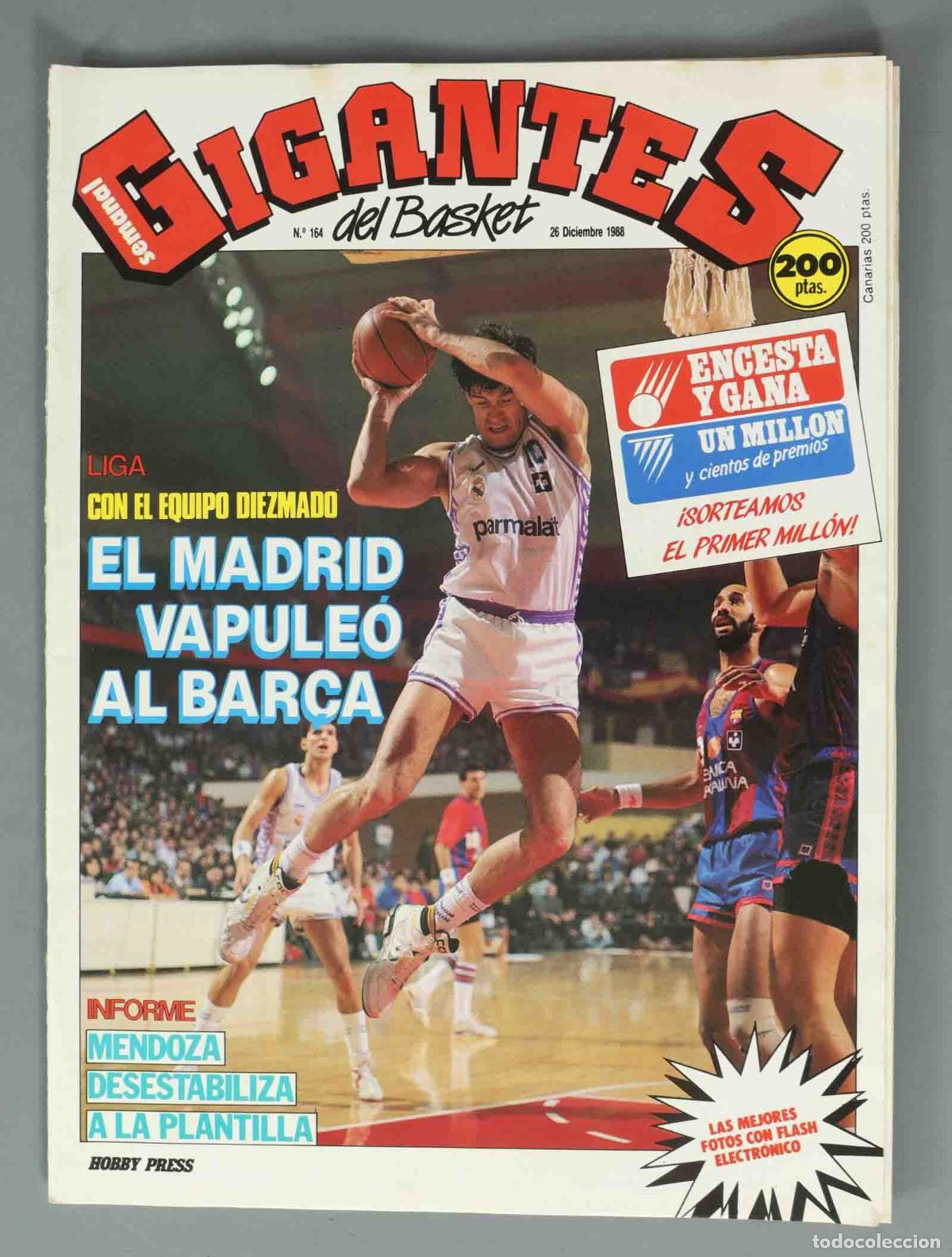 Coleccionismo de Revistas y Peri&oacute;dicos: GIGANTES DEL BASKET. N&ordm; 164. 26 DICIEMBRE 1988. EL MADRID VAPULE&Oacute; AL BARCA.