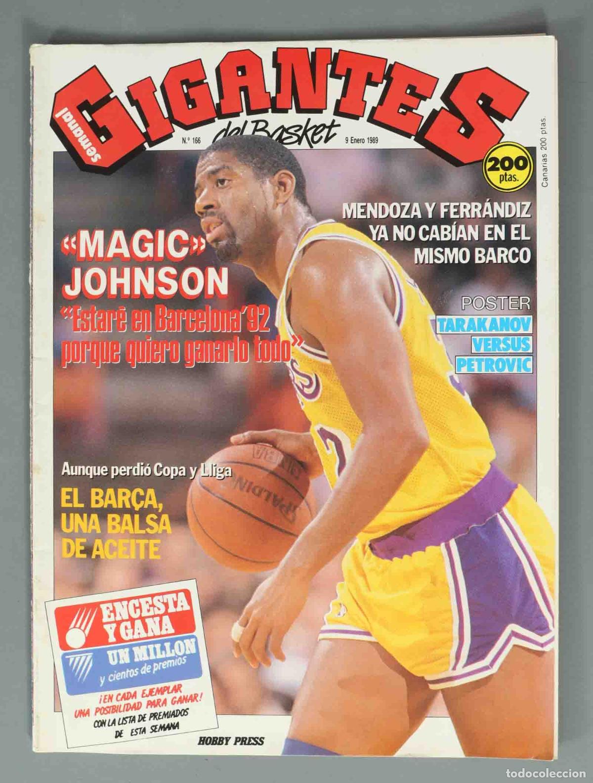 Coleccionismo de Revistas y Peri&oacute;dicos: GIGANTES DEL BASKET. N&ordm; 166. 9 ENERO 1989. MAGIC&raquo; JOHNSON &acute;Estar&eacute; en Barcelona 92 porque quiero gana
