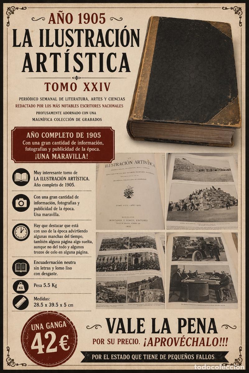 Coleccionismo de Revistas y Peri&oacute;dicos: A&Ntilde;O 1905 / LA ILUSTRACI&Oacute;N ART&Iacute;STICA / TOMO XXIV / LEER LA DESCRIPCI&Oacute;N.