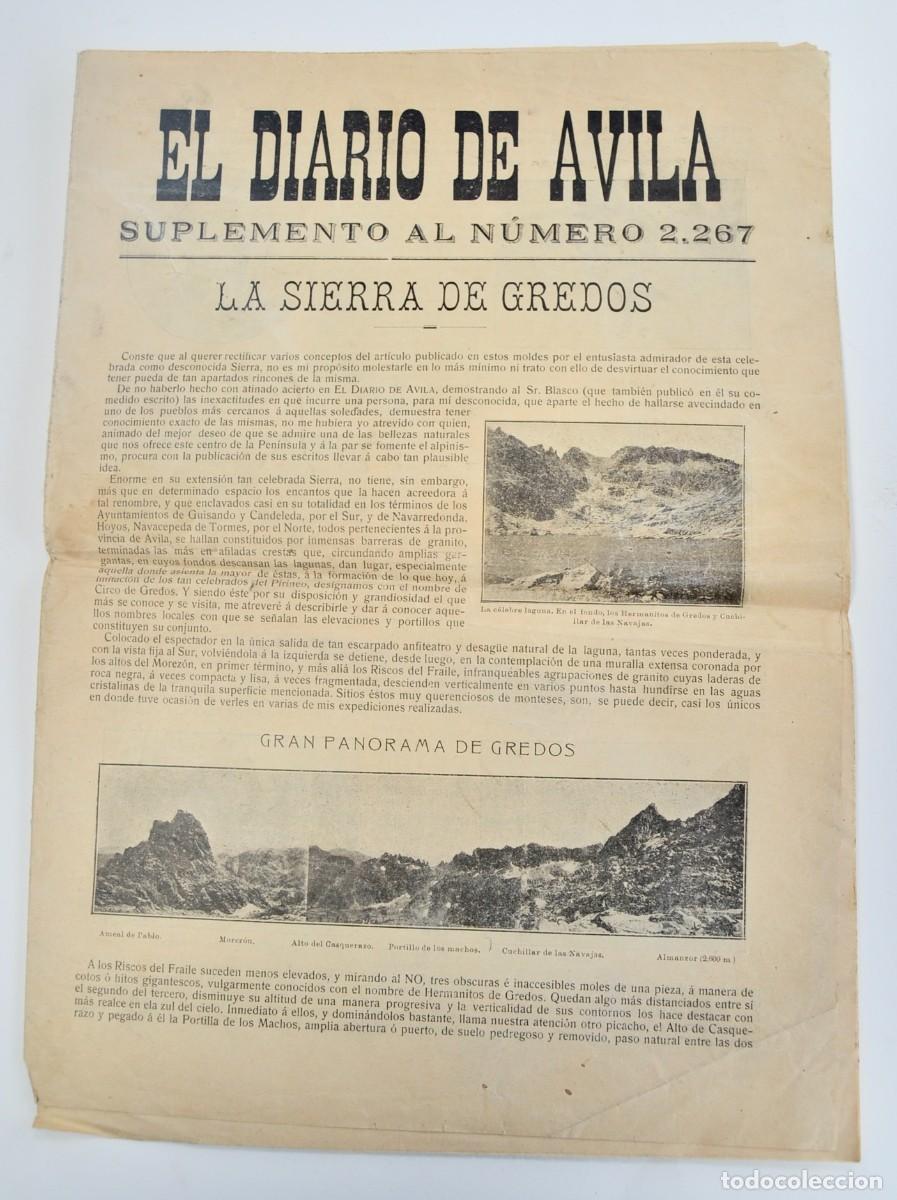 Coleccionismo de Revistas y Peri&oacute;dicos: El Diario de &Aacute;vila. Suplemento al N&uacute;mero 2.267. Especial Sierra de Gredos. Julio, 1906. Buen estado