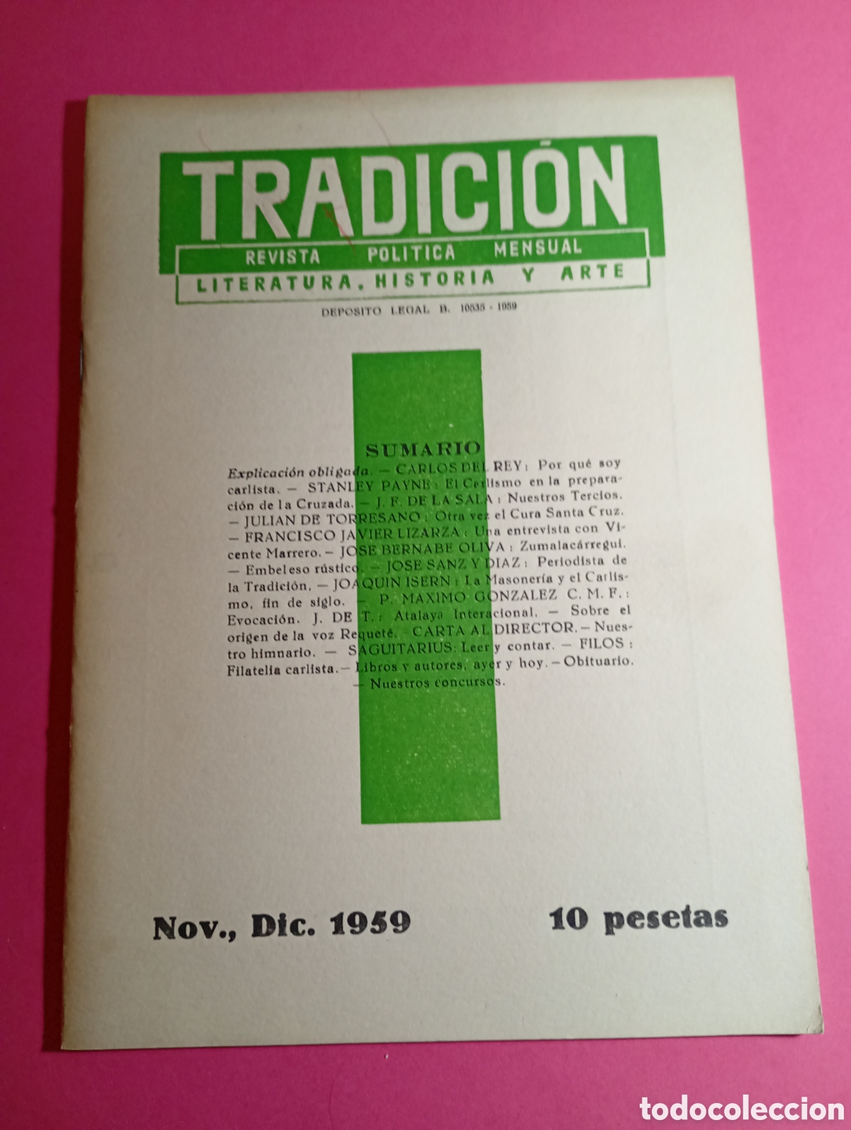 Coleccionismo de Revistas y Peri&oacute;dicos: TRADICI&Oacute;N REVISTA POL&Iacute;TICA MENSUAL LITERATURA, HISTORIA Y ARTE NOV. DIC. 1959 CARLISTA