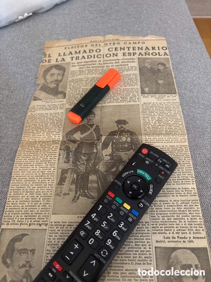 Coleccionismo de Revistas y Peri&oacute;dicos: Art&iacute;culo peri&oacute;dico. Carlismo. El llamado centenario de la Tradici&oacute;n Espa&ntilde;ola. 1933. ASM