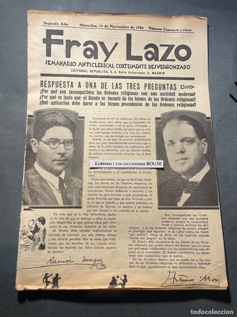 Collezionismo di Riviste e Giornali: ANTIGUA PUBLICACI&Oacute;N - FRAY LAZO - SEMANARIO ANTICLERICAL CORTESMENTE DESVERGONZADO - A&Ntilde;O II N&ordm; 45 -