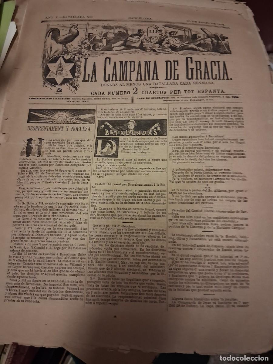 Coleccionismo de Revistas y Peri&oacute;dicos: CAMPANA DE GRACIA, La: Barcelona, 509, 20 abril 1879