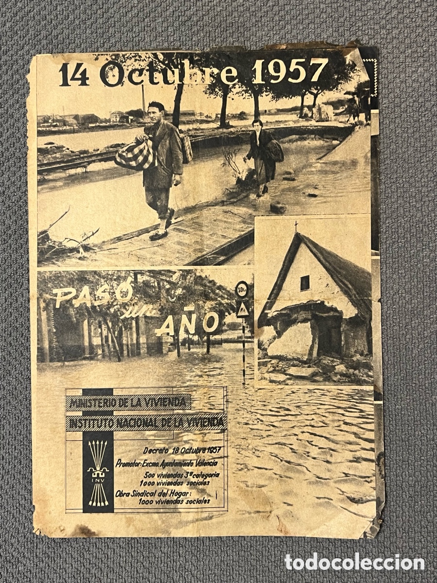 Coleccionismo de Revistas y Peri&oacute;dicos: LA RIADA DE VALENCIA, 14 de Octubre de 1957.. pas&oacute; un a&ntilde;o.. Instituto Nacional de la Vivienda