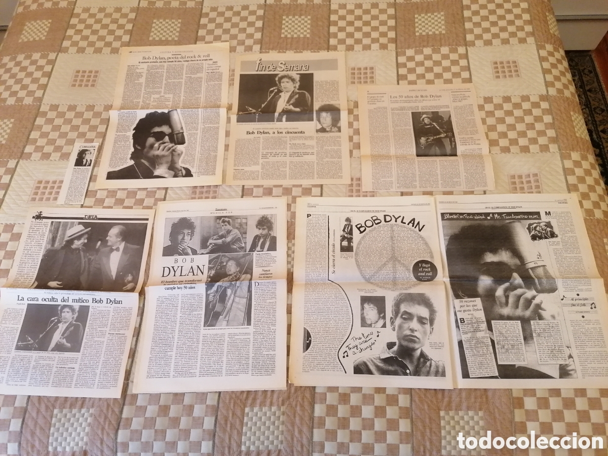 Coleccionismo de Revistas y Peri&oacute;dicos: P&aacute;ginas Originales Prensa Espa&ntilde;ola 50 Aniversario cumplea&ntilde;os Bob Dylan. Mayo 1991.Leer.