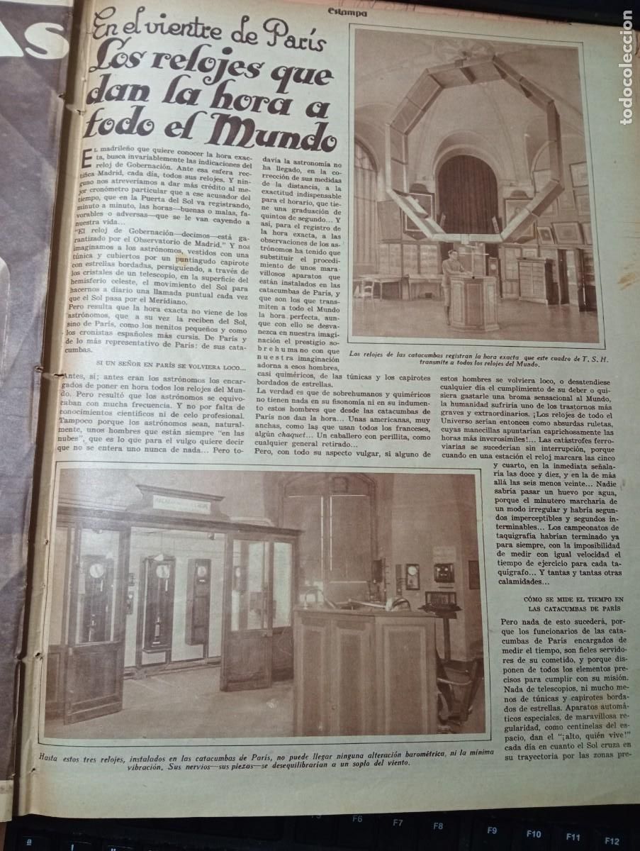 Coleccionismo de Revistas y Peri&oacute;dicos: REVISTA A&Ntilde;O 1933 LOS RELOJES MAS PRECISOS DEL MUNDO ESTAN EN PARIS LOS CIEGOS DE CADIZ