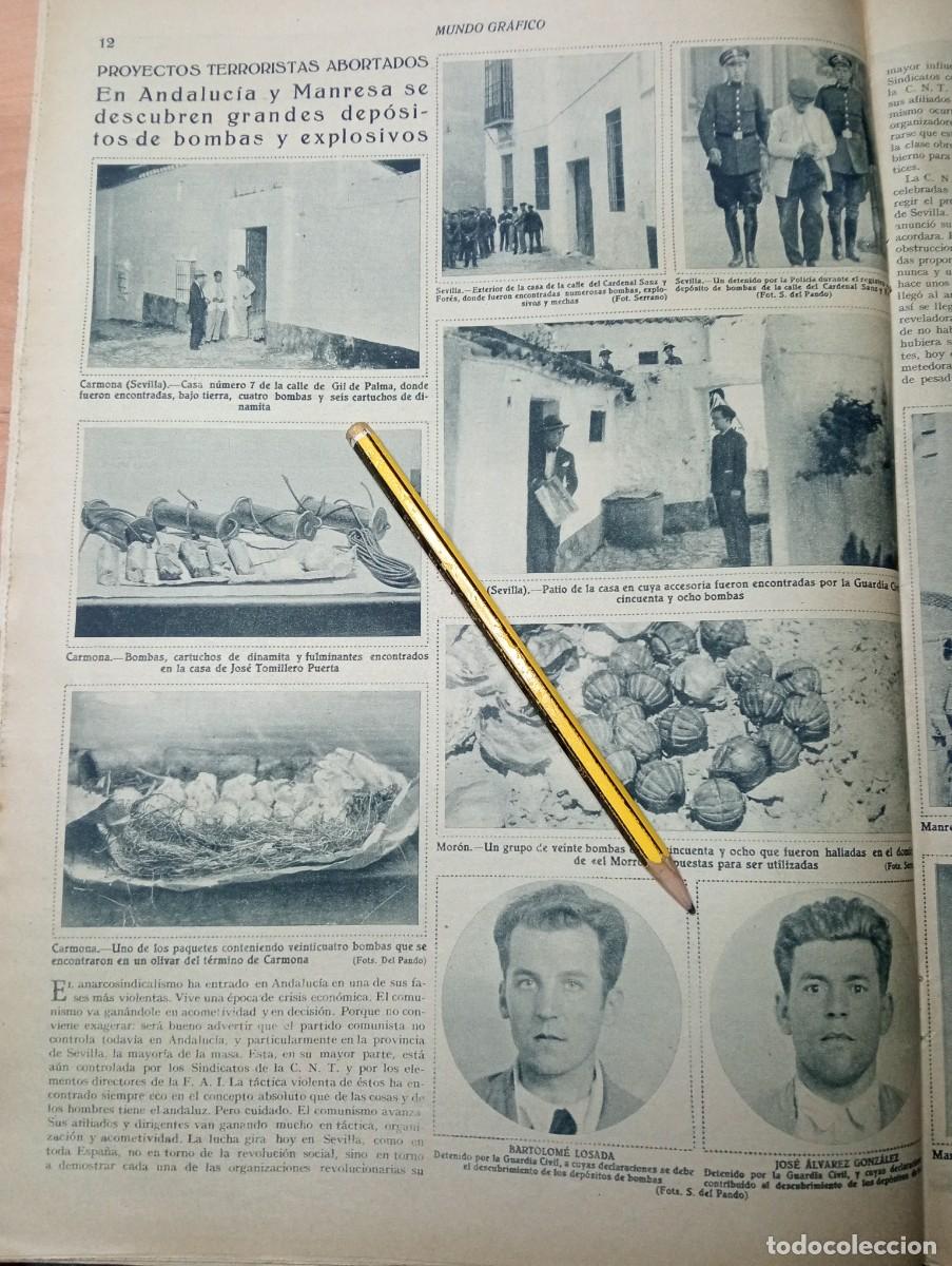 Coleccionismo de Revistas y Peri&oacute;dicos: REVISTA A&Ntilde;O 1932 BOMBAS EN LA CALLE DE HERNANI CUATRO CAMINOS EN MANRESA CARMONO MORON SEVILLA