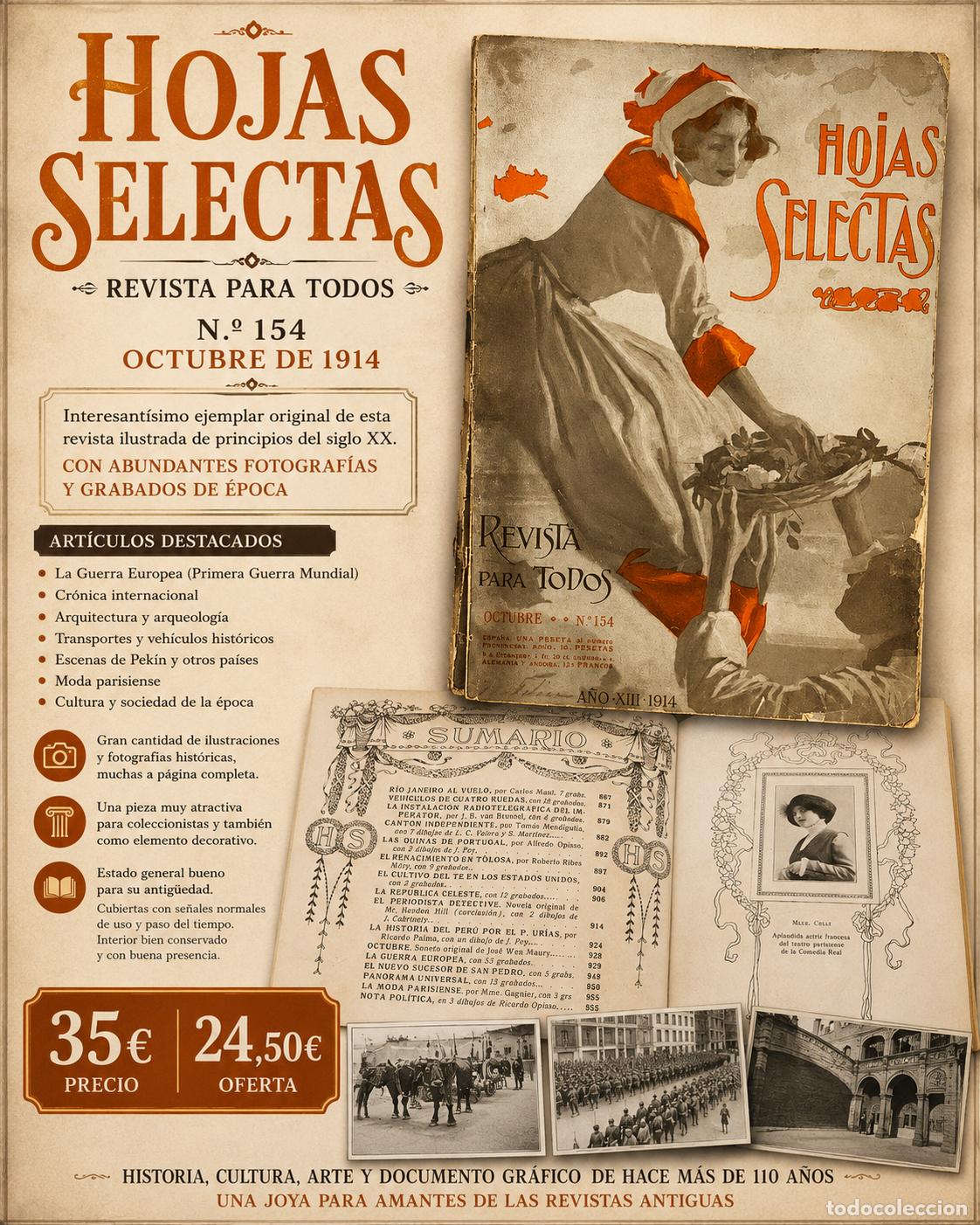 Coleccionismo de Revistas y Peri&oacute;dicos: HOJAS SELECTAS N&ordm;154 | OCTUBRE 1914 | GUERRA EUROPEA | REVISTA ILUSTRADA ANTIGUA