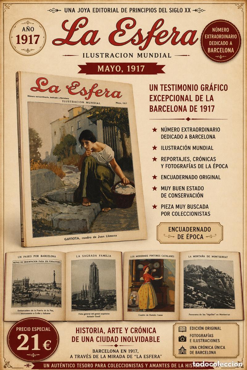 Coleccionismo de Revistas y Peri&oacute;dicos: A&Ntilde;O 1917 !! LA ESFERA / N.&ordm; EXTRAORDINARIO DEDICADO A BARCELONA / ENCUADERNADO.