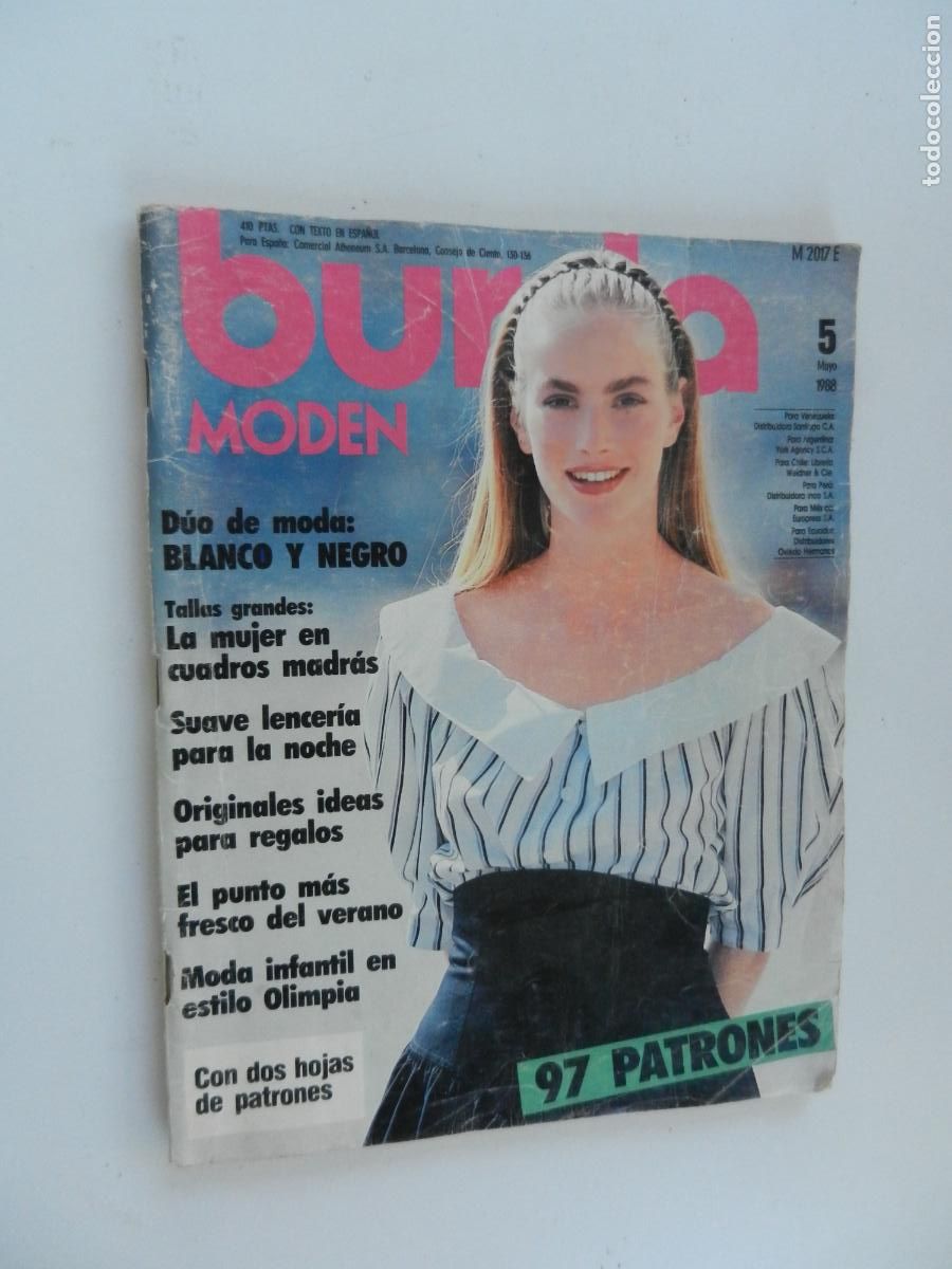 Coleccionismo de Revistas y Peri&oacute;dicos: BURDA MODEN REVISTA-5-1988 - MODA EN BLANCO Y NEGRO - CON PATRONES