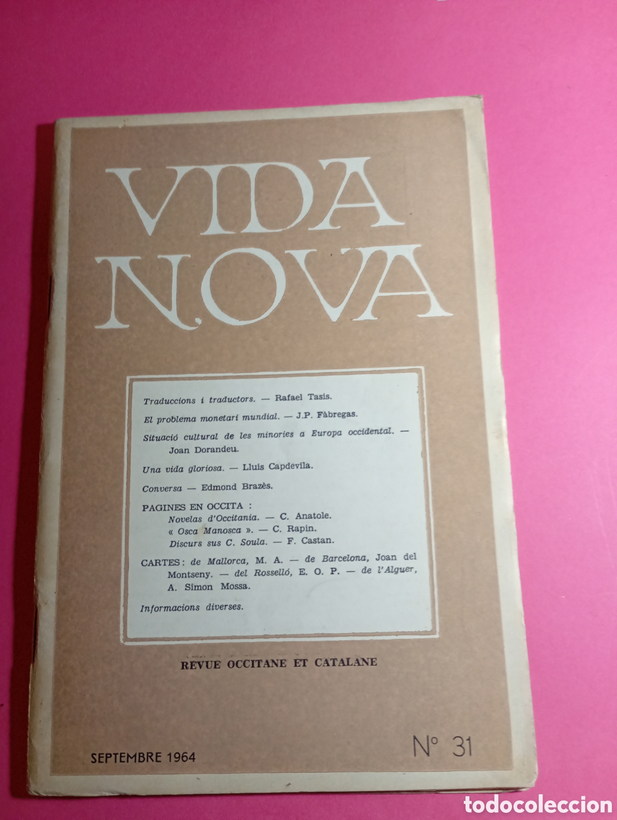 Coleccionismo de Revistas y Peri&oacute;dicos: VIDA NOVA REVUE OCCITANE ET CATALANE SEPBRE. 1964 N&ordm;31 SUMARI A FOTOS 1 Y 2