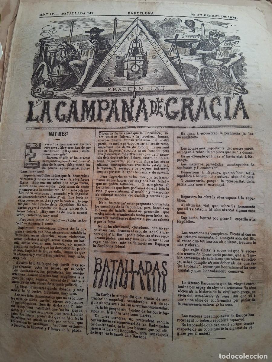 Coleccionismo de Revistas y Peri&oacute;dicos: CAMPANA DE GRACIA, La: Barcelona n&ordm; 149, 23 febrer de 1873