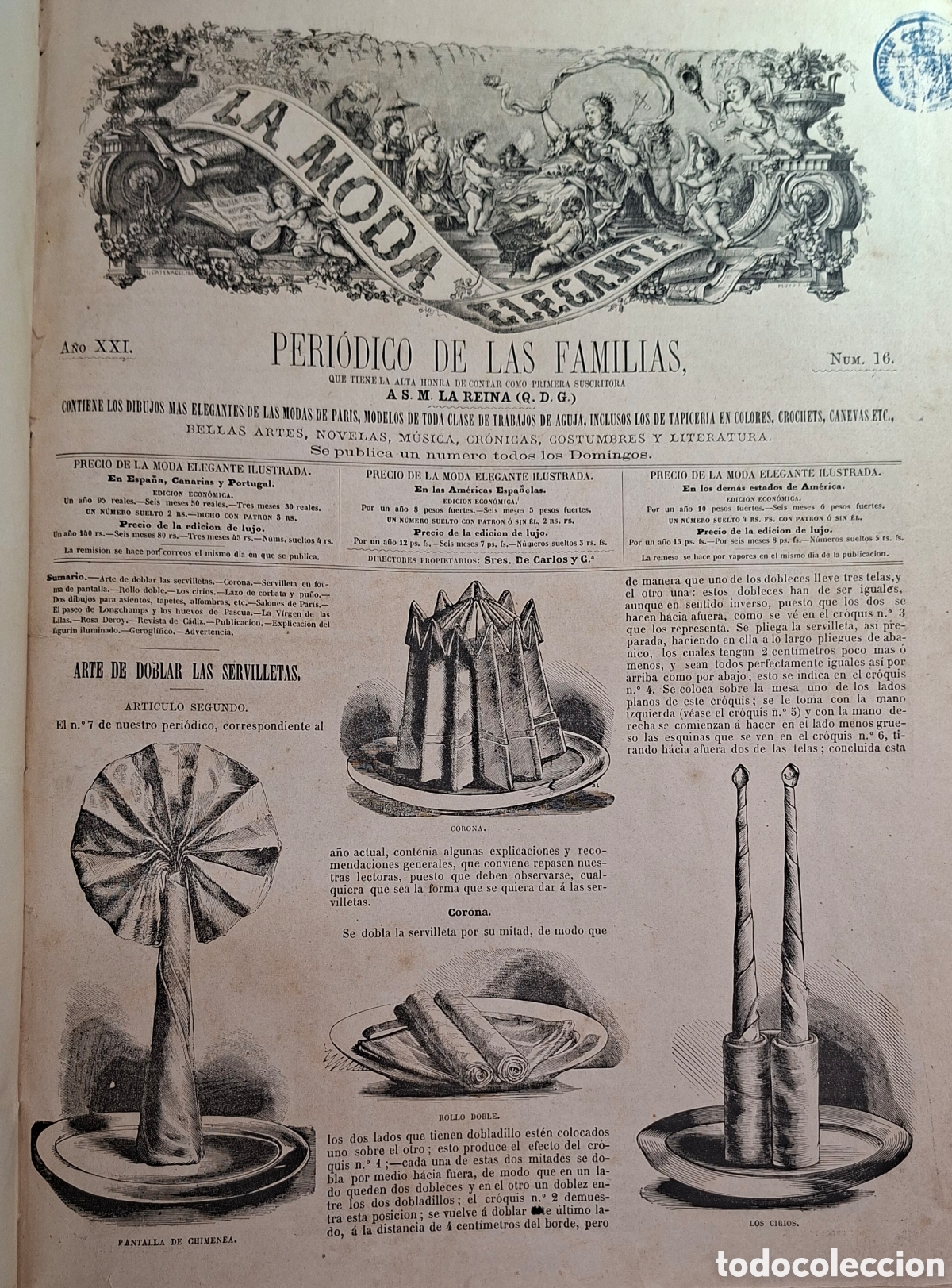 Collectionnisme de Revues et Journaux: La Moda Elegante Ilustrada a&ntilde;o 1862