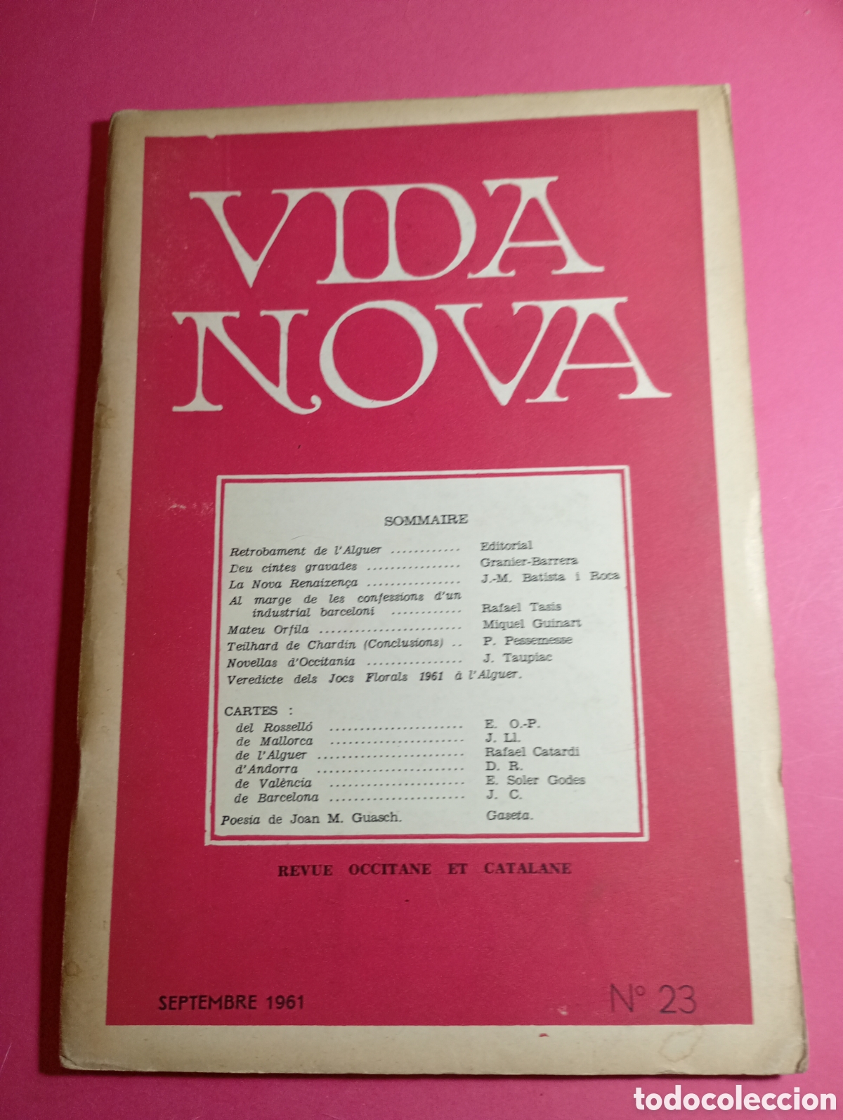 Coleccionismo de Revistas y Peri&oacute;dicos: VIDA NOVA REVUE OCCITANE ET CATALANE SEPBRE. 1961 N&ordm;23 SUMARI A FOTOS 1 Y 2