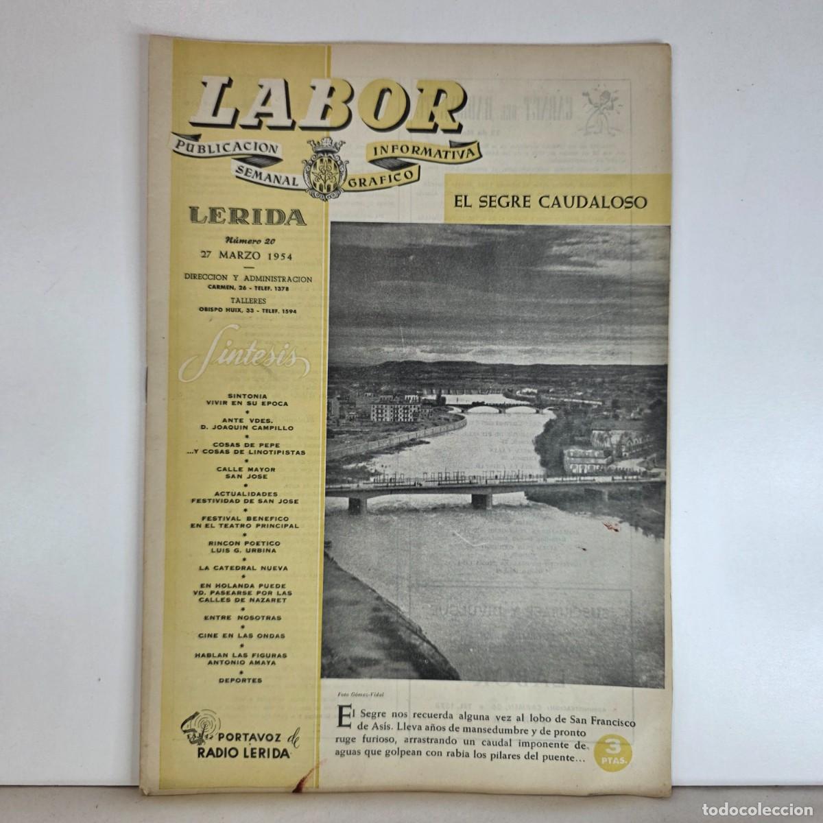 Collectionnisme de Revues et Journaux: Revista Labor L&eacute;rida n&ordm; 20 27 Marzo 1954 El Segre Caudaloso Lleida