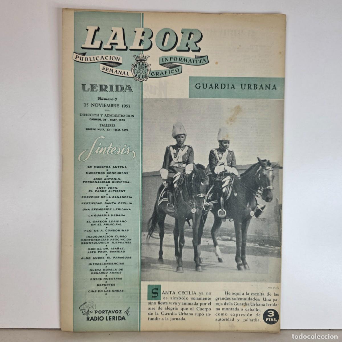 Coleccionismo de Revistas y Peri&oacute;dicos: Revista Labor L&eacute;rida n&ordm; 3 25 Noviembre 1953 Guardia Urbana