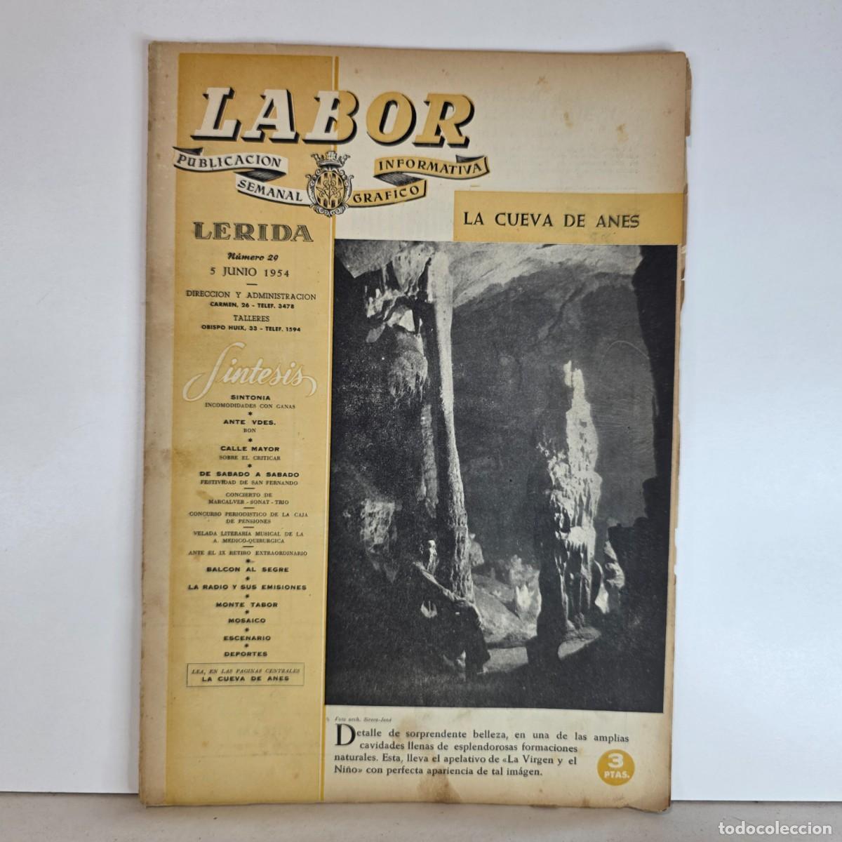 Collectionnisme de Revues et Journaux: Revista Labor L&eacute;rida n&ordm; 29 5 Junio 1954 La Cueva de Anes