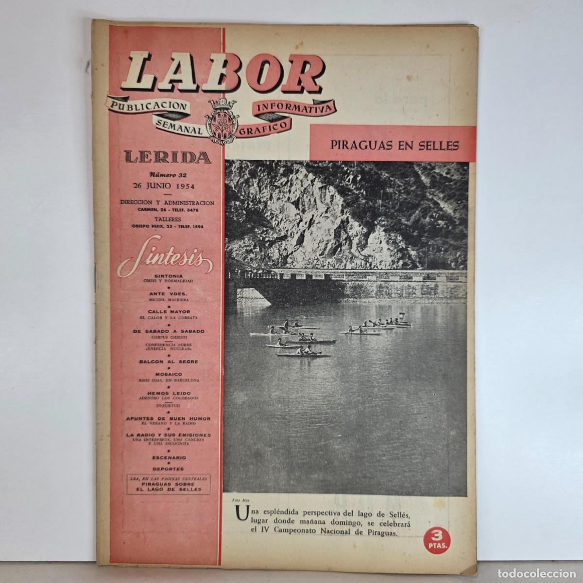 Colecionismo de Revistas e Jornais: Revista Labor L&eacute;rida n&ordm; 32 26 Junio 1954 Piraguas en Sell&eacute;s