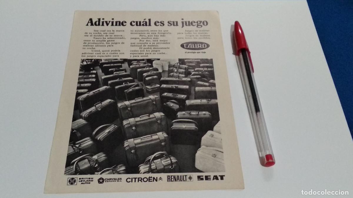 Coleccionismo de Revistas y Peri&oacute;dicos: PUBLICIDAD . ANUNCIO - TAURO / MALETAS - HOJA REVISTA DE LOS 70/80