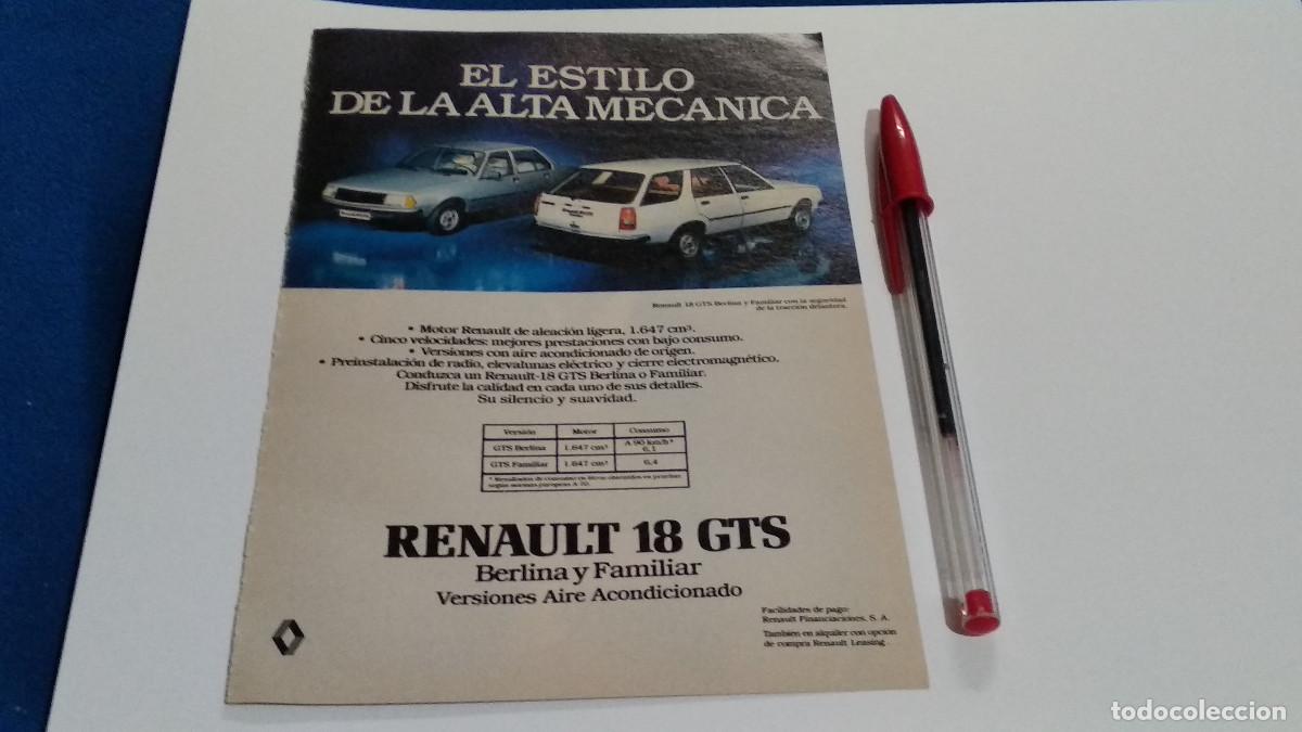Coleccionismo de Revistas y Peri&oacute;dicos: PUBLICIDAD . ANUNCIO - RENAULT 18 GTS / AUTOMOVILES - HOJA REVISTA DE LOS 70/80