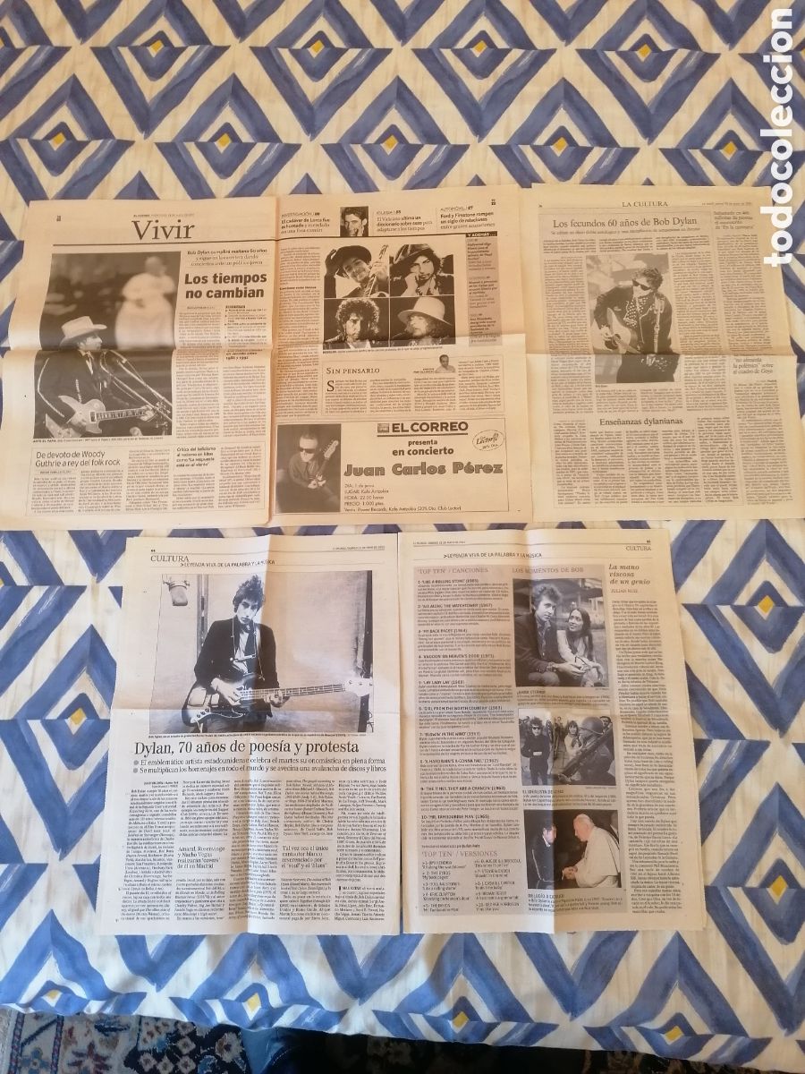 Coleccionismo de Revistas y Peri&oacute;dicos: P&aacute;ginas Prensa Espa&ntilde;a Aniversario Bob Dylan 60,70 Cumplea&ntilde;os. 2001,2011