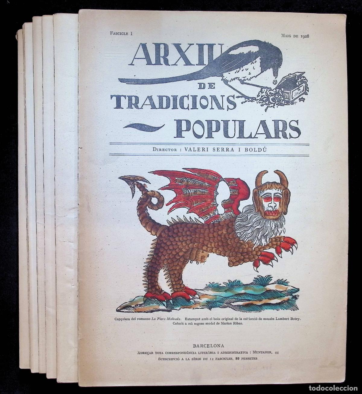 Coleccionismo de Revistas y Peri&oacute;dicos: ARXIU DE TRADICIONS POPULARS RECOLLIDES A CATALUNYA, VAL&Egrave;NCIA, MALLORCA... - SERRA I BOLD&Uacute;, Valeri.