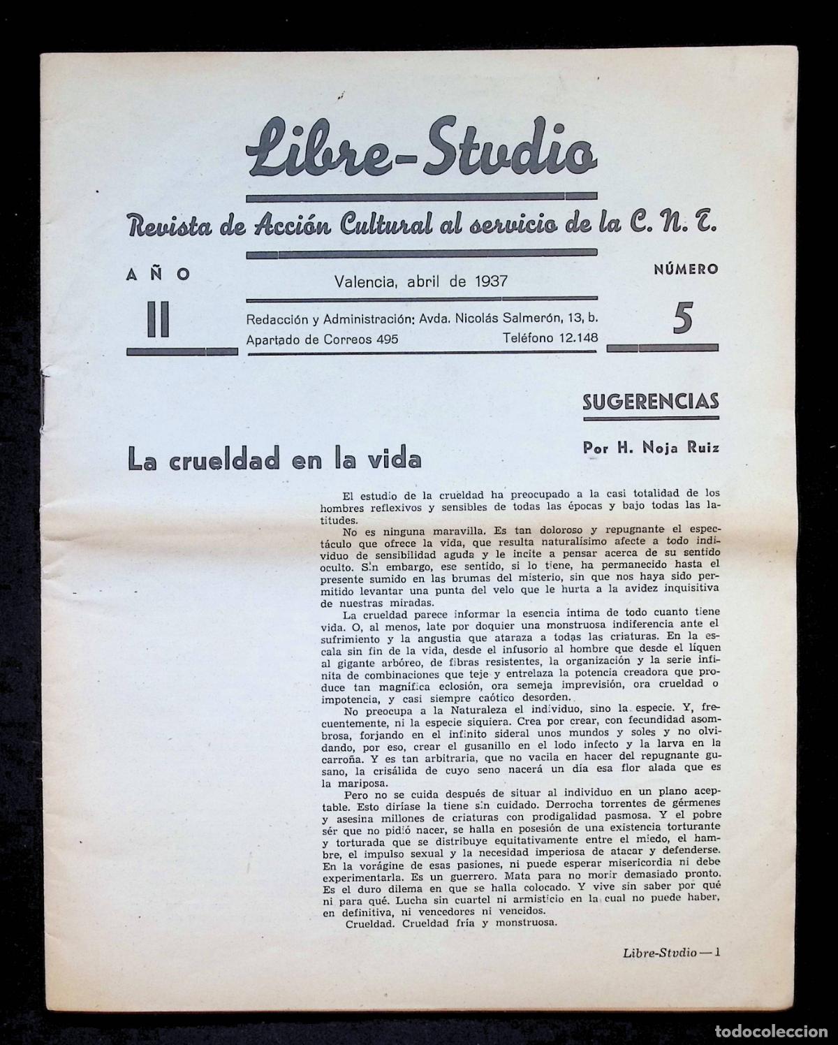 Coleccionismo de Revistas y Peri&oacute;dicos: LIBRE-STUDIO. REVISTA DE ACCI&Oacute;N CULTURAL AL SERVICIO DE LA C. N. T. A&Ntilde;O II, N&Uacute;M. 5.