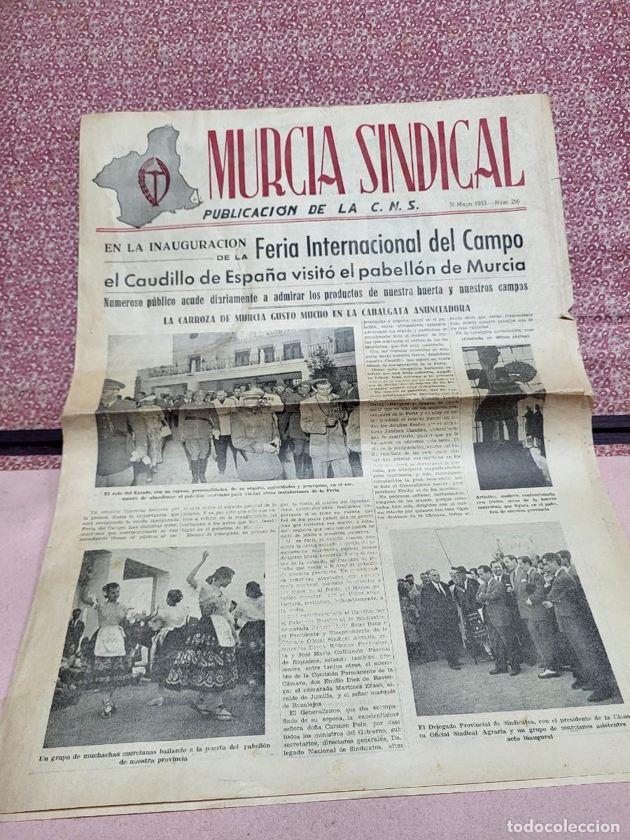 Coleccionismo de Revistas y Peri&oacute;dicos: PERIODICO PUBLICACION MURCIA SINDICAL C. N. S. FERIA INTERNACIONAL DEL CAMPO 1953 NUM 216