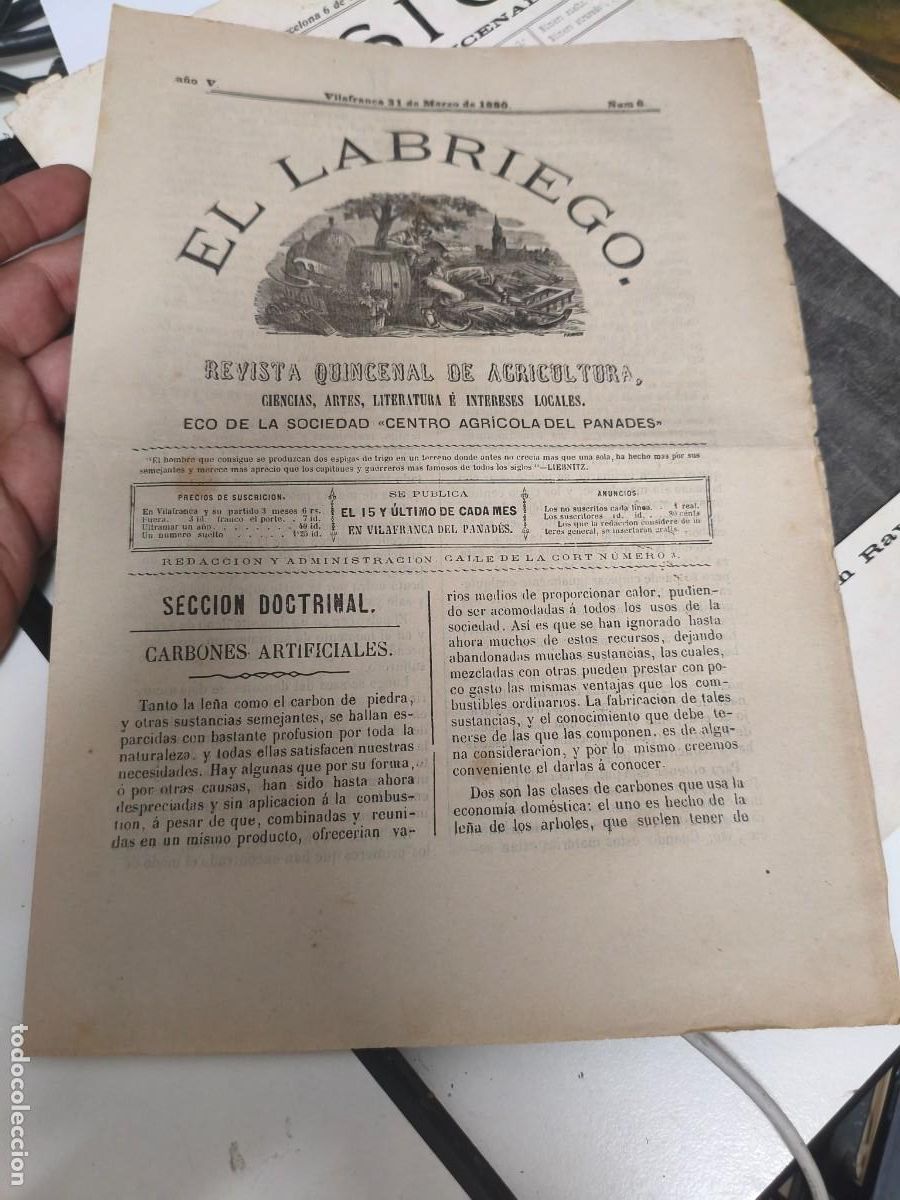 Collectionnisme de Revues et Journaux: EL LABRIEGO. Revista quincenal de agricultura.Centro Agr&iacute;cola del Panad&eacute;s Vilafranca del Pened&egrave;s