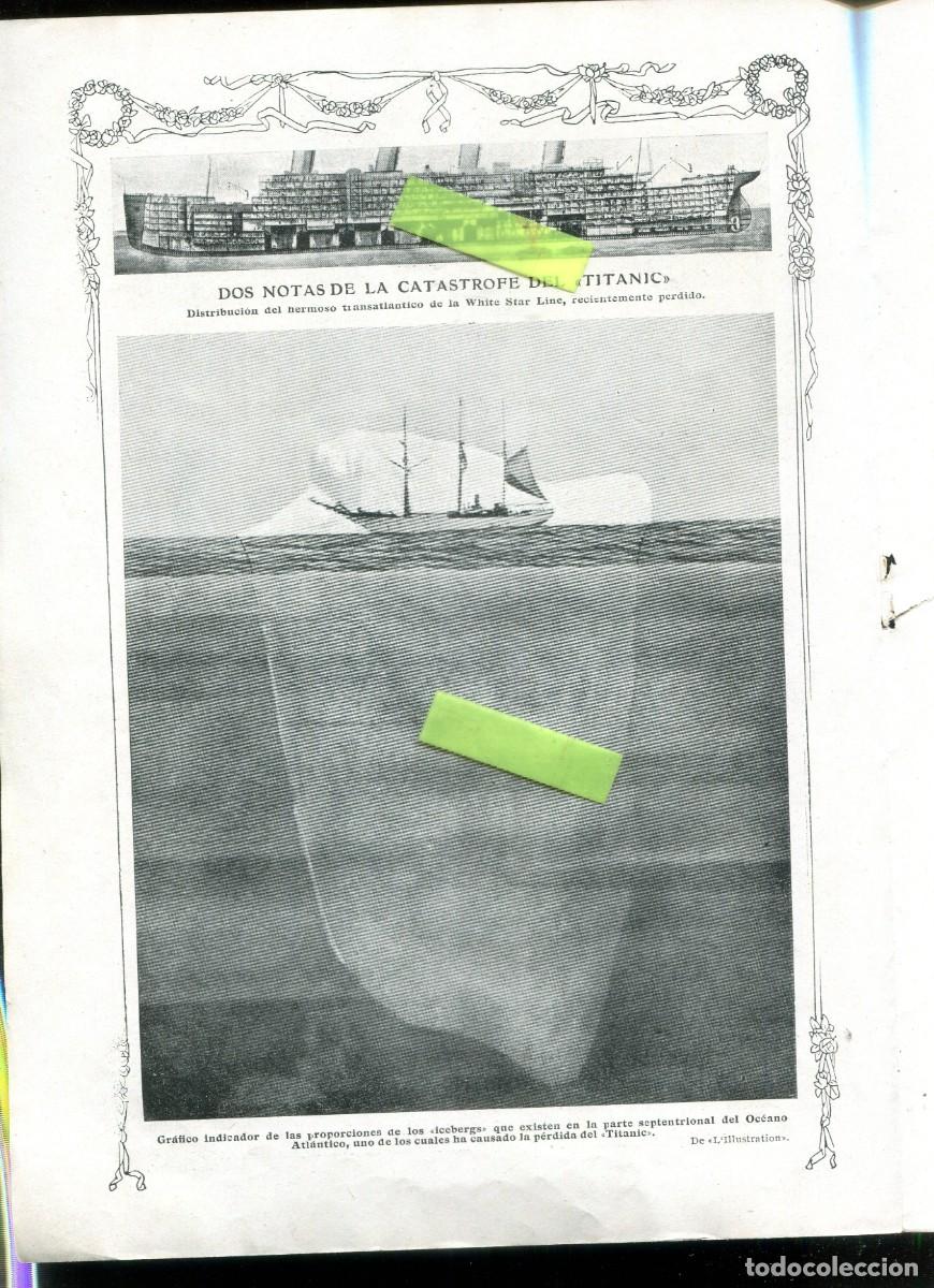 Collezionismo di Riviste e Giornali: RECORTE DE PRENSA A&Ntilde;0 1912 ILUSTRACION DEL TITANIC Y DIBUJO DEL CHOQUE SUCEDIDO DON EL ICEBERG