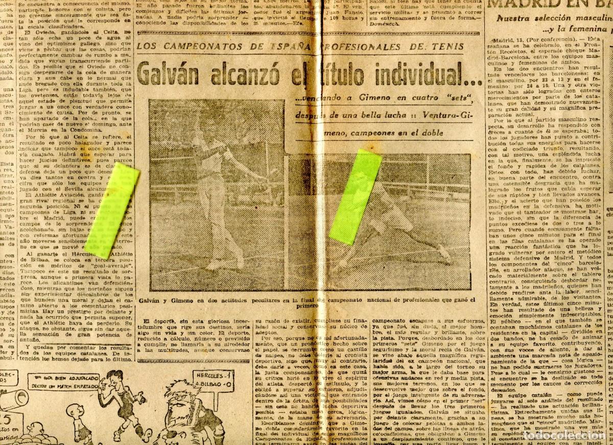 Sammeln von Zeitschriften und Zeitungen: PERIODICO A&Ntilde;O 1940 TENNIS TENIS GALVAN GIMENO FUTBOL OSASUNA VENCE A LA REAL SOCIEDAD 0-2