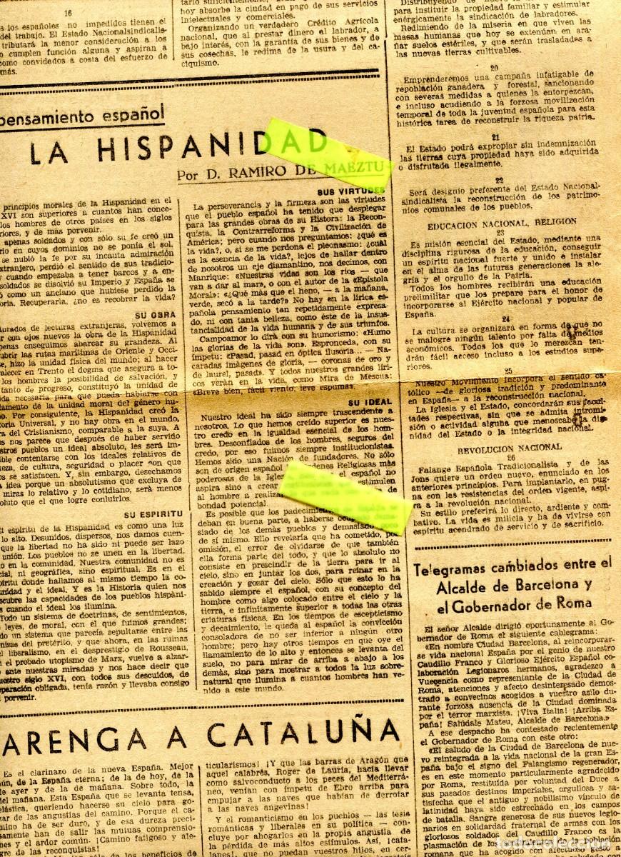 Coleccionismo de Revistas y Peri&oacute;dicos: VANGUARDIA A&Ntilde;O 1939 GUERRA CIVIL LA HISPANIDAD SEGUN RAMIRO DE MAEZTU PUIGCERDA ANDORRA PERTHUS