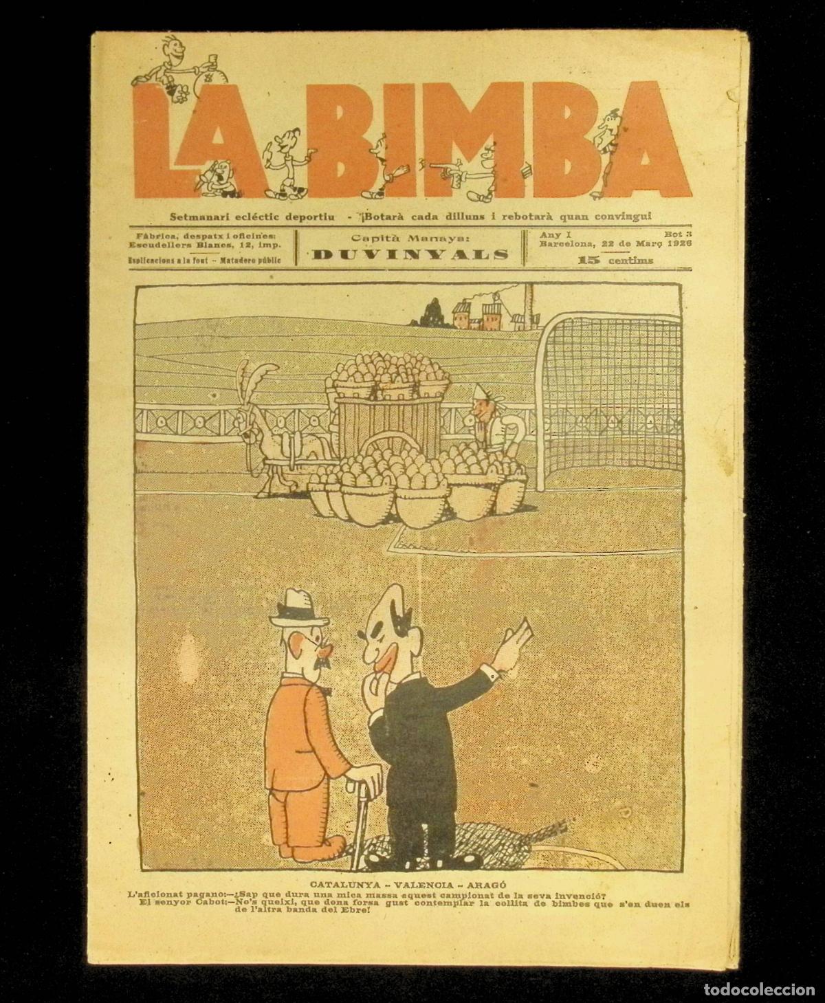 Coleccionismo de Revistas y Peri&oacute;dicos: LA BIMBA. SETMANARI ECL&Eacute;CTIC DEPORTIU. ANY I, BOT 3. BARCELONA, 1926. RARISIMO.