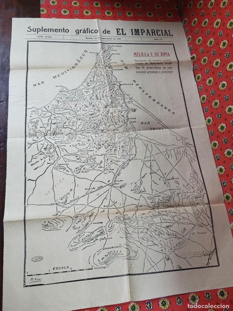 Collectionnisme de Revues et Journaux: MAPA MELILLA Y SU ZONA PROTECTORADO MARRUECOS 1921 M. HIJAR SUPLEMENTO EL IMPARCIAL