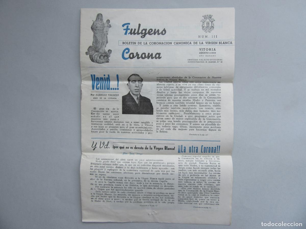 Coleccionismo de Revistas y Peri&oacute;dicos: Revista Fulgens Corona. Bolet&iacute;n de la Coronaci&oacute;n de la Virgen Blanca. Vitoria. N&ordm; III. Agosto 1954.