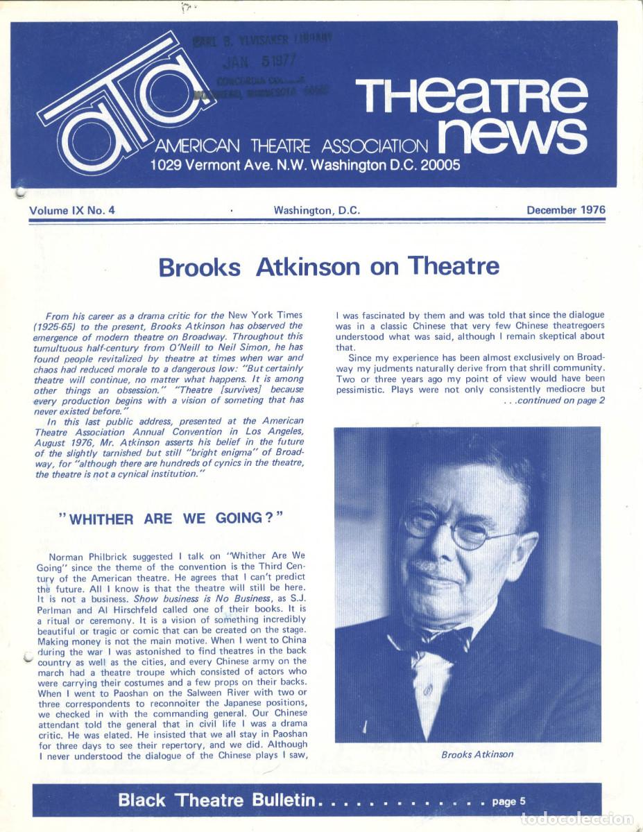 Collezionismo di Riviste e Giornali: Theatre News; Vol. 09 (1976 Inompleto)_American Theatre Association