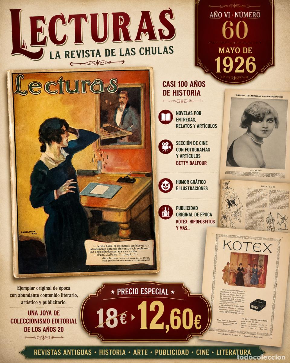 Collectionnisme de Revues et Journaux: REVISTA LECTURAS | MAYO 1926 | A&Ntilde;O VI N.&ordm; 60 | BETTY BALFOUR | PUBLICIDAD ANTIGUA