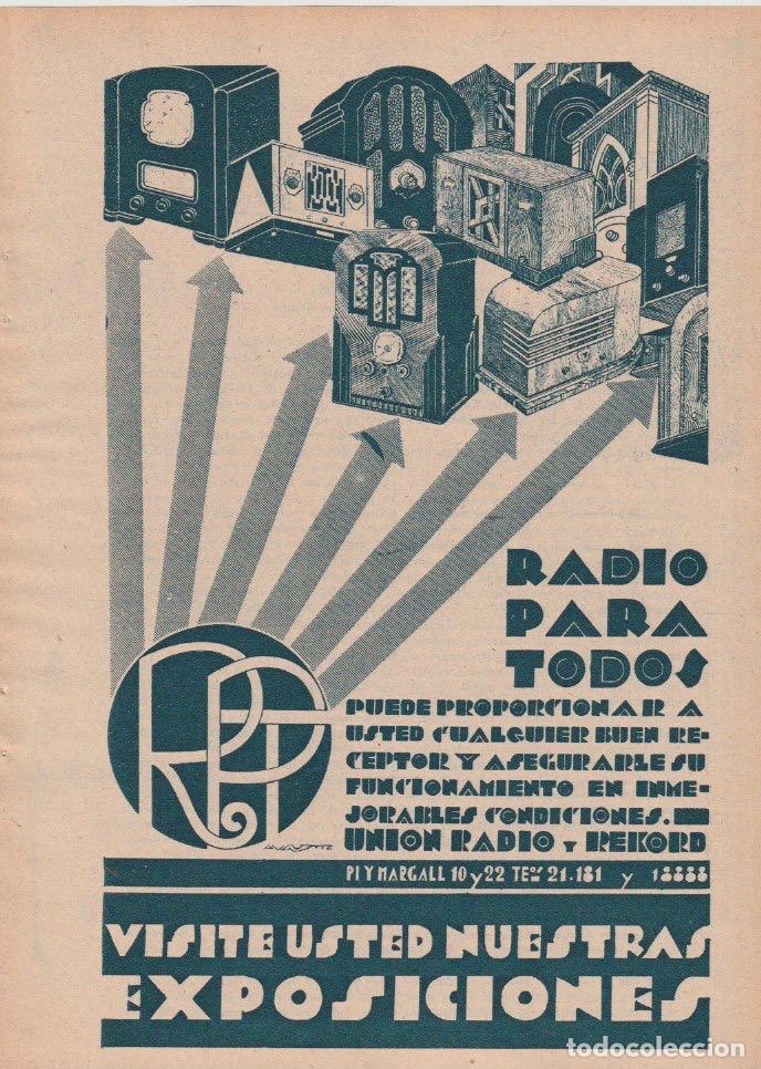 Collezionismo di Riviste e Giornali: Publicidad Uni&oacute;n Radio y Rekord - 1934