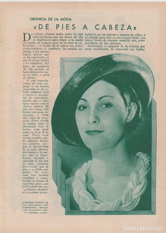 Collectionnisme de Revues et Journaux: * MODA FEMENINA * Sombrero Mari Blanchot, sandalias Enzel y Padora; accesorios Patou - 1934