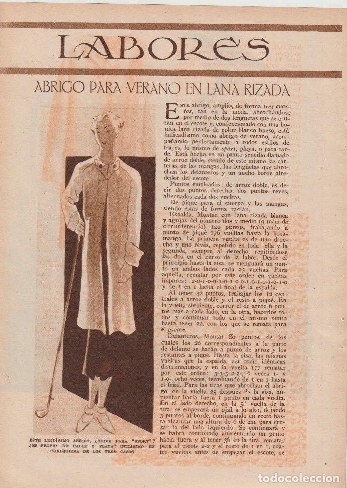 Collectionnisme de Revues et Journaux: * LABORES * Abrigo para verano en lana rizada - 1934