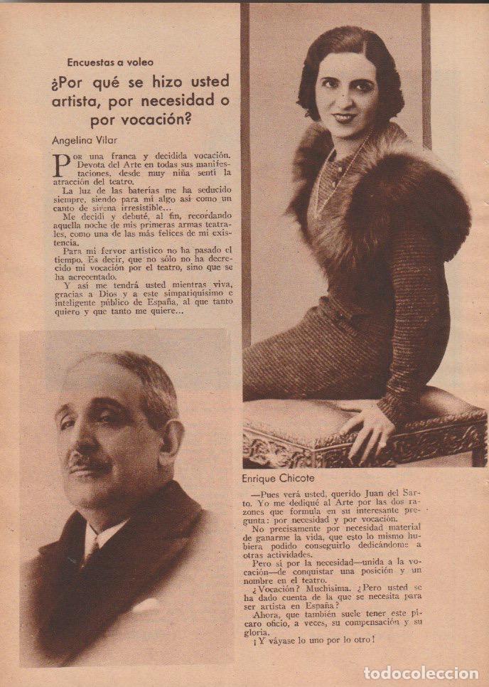 Collezionismo di Riviste e Giornali: Encuesta, responde: Angelina Vilar, Enrique Chicote, Mercedes Ser&oacute;s, Salvador Soler Mari... - 1934