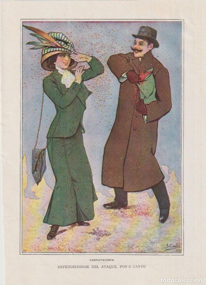 Collezionismo di Riviste e Giornali: Carnavalesca: Defendi&eacute;ndose del ataque / ilustracion de S. Cant&oacute; - 1912
