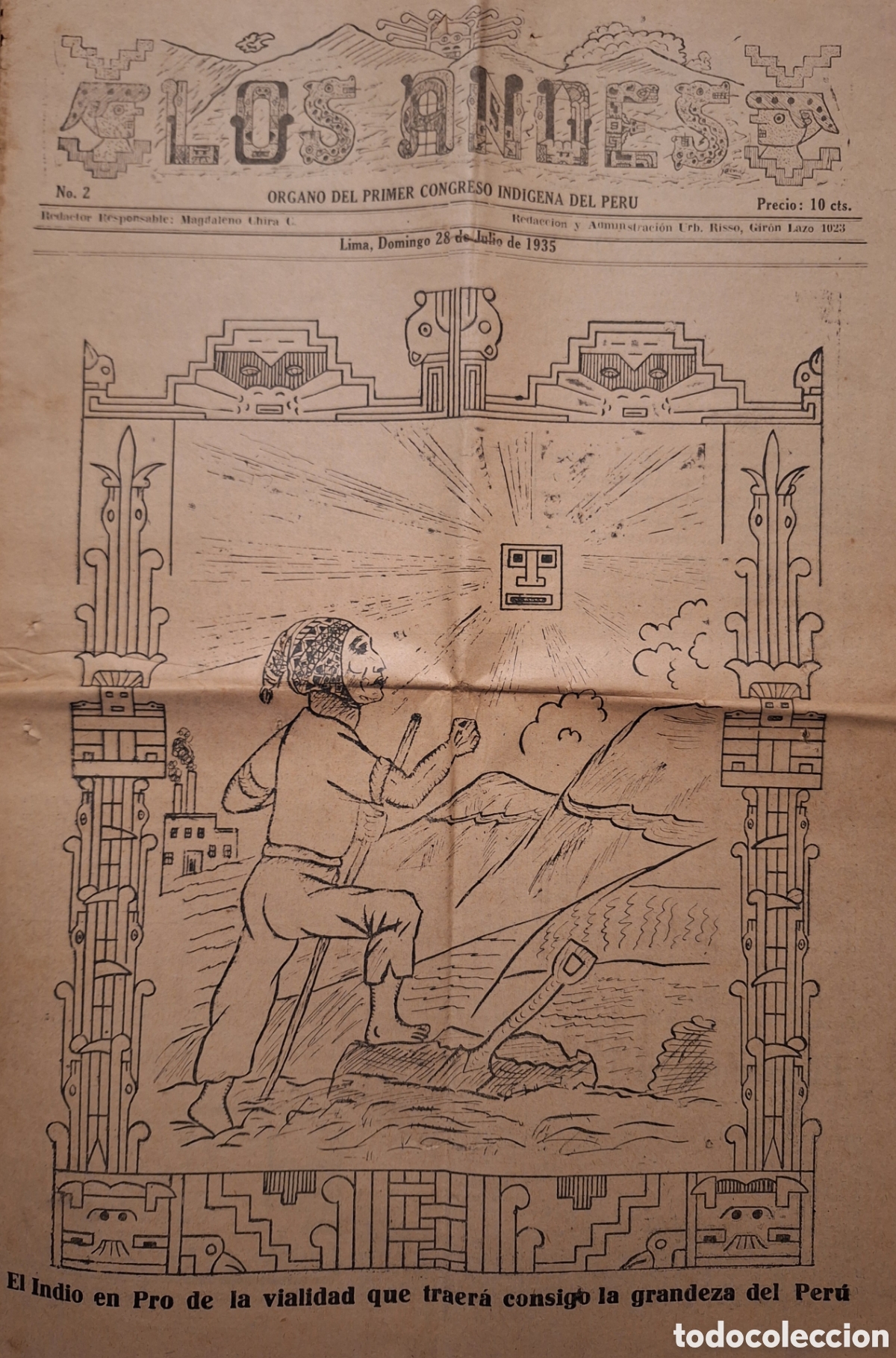 Coleccionismo de Revistas y Peri&oacute;dicos: PERIODICO LOS ANDES No. 2 ORGANO PRIMER CONGRESO INDIGENA DE PERU JULIO 1935