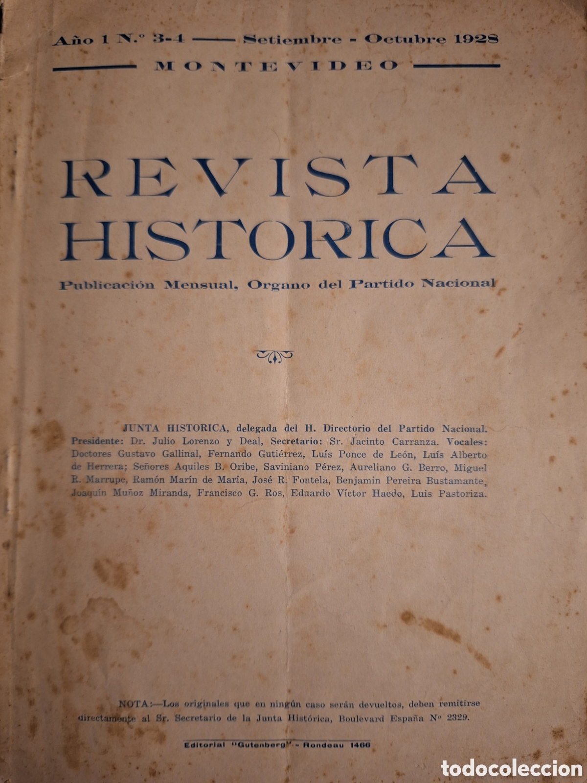 Coleccionismo de Revistas y Peri&oacute;dicos: REVISTA HISTORICA PARTIDO NACIONAL NUMERO DOBLE CU&Ntilde;APIRU F. GUTIERREZ SAVINIANO PEREZ Y MAS