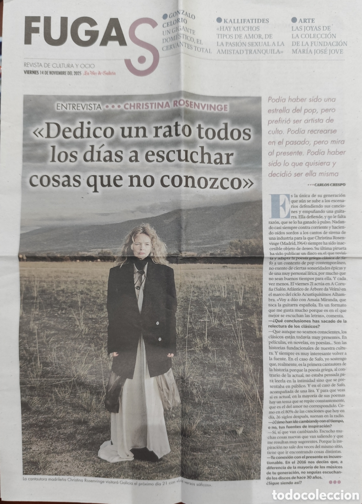 Coleccionismo de Revistas y Peri&oacute;dicos: FUGAS, SUPLEMENTO DE LA VOZ DE GALICIA. 14/11/25. CHRISTINA ROSENVINGE.