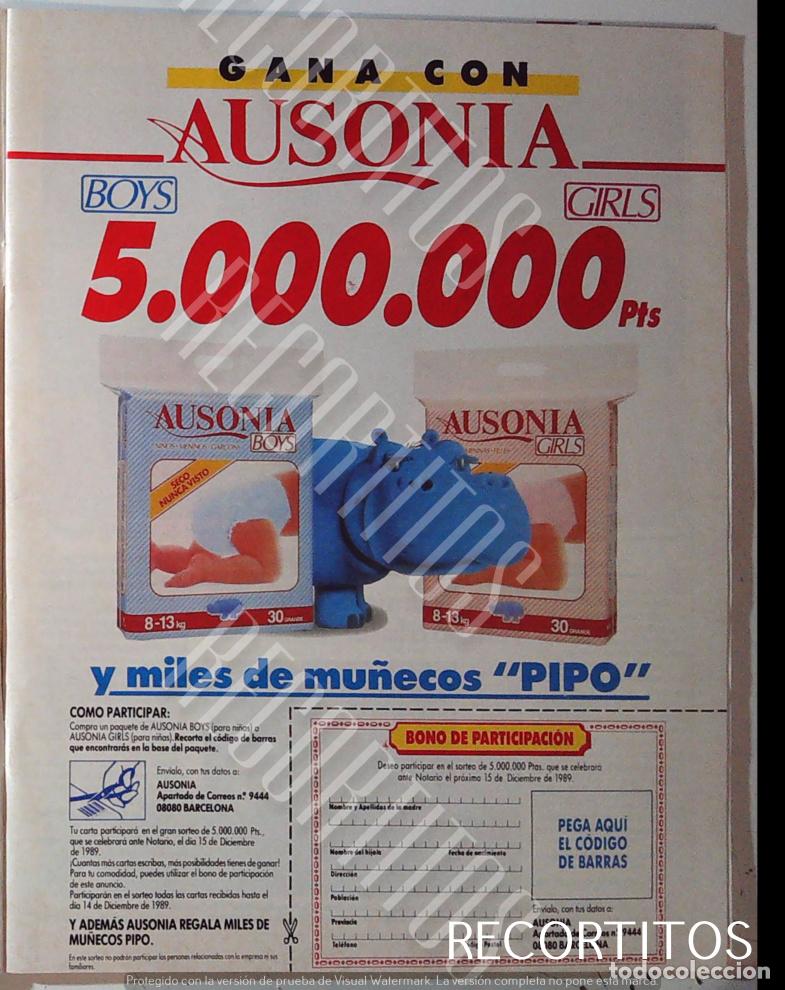 Sammeln von Zeitschriften und Zeitungen: ausonia pa&ntilde;ales anuncio publicidad 1989 HIPOPOTAMO