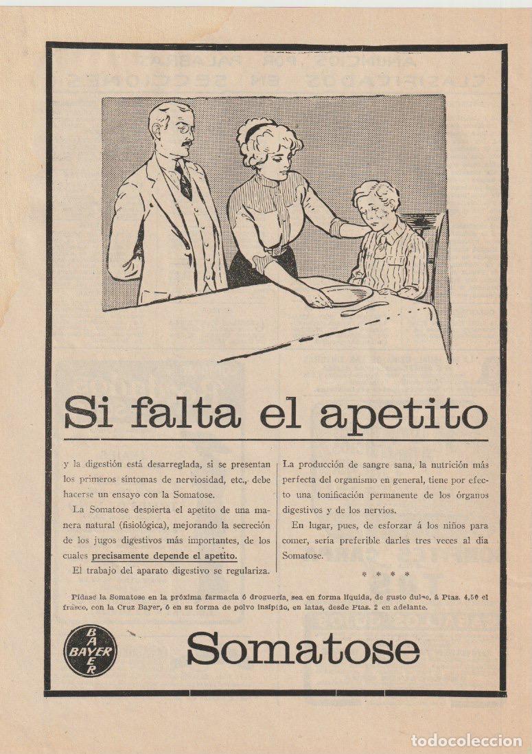 Coleccionismo de Revistas y Peri&oacute;dicos: Publicidad farmacia: SOMATOSE de Bayer (una buena digesti&oacute;n) - 1912