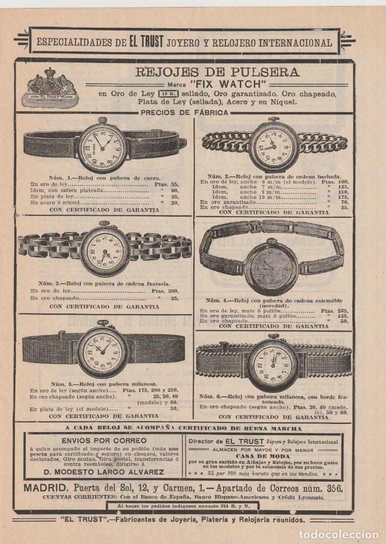 Coleccionismo de Revistas y Peri&oacute;dicos: Publicidad relojes de pulsera Fix Watch - 1912
