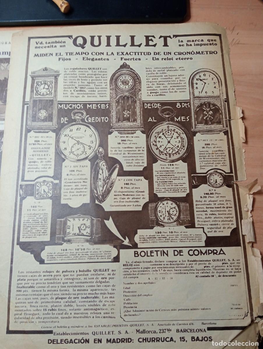 Coleccionismo de Revistas y Peri&oacute;dicos: RECORTE DE PRENSA A&Ntilde;O 1930 PUBLICIDAD ENTERA DE RELOJES QUILLET DE BOLSILLO PULSERA PARED